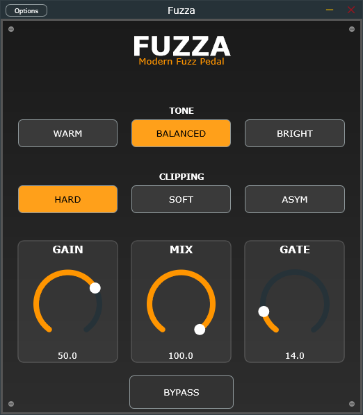 Fuzza VST Screenshot - Electric guitar fuzz distortion plugin interface